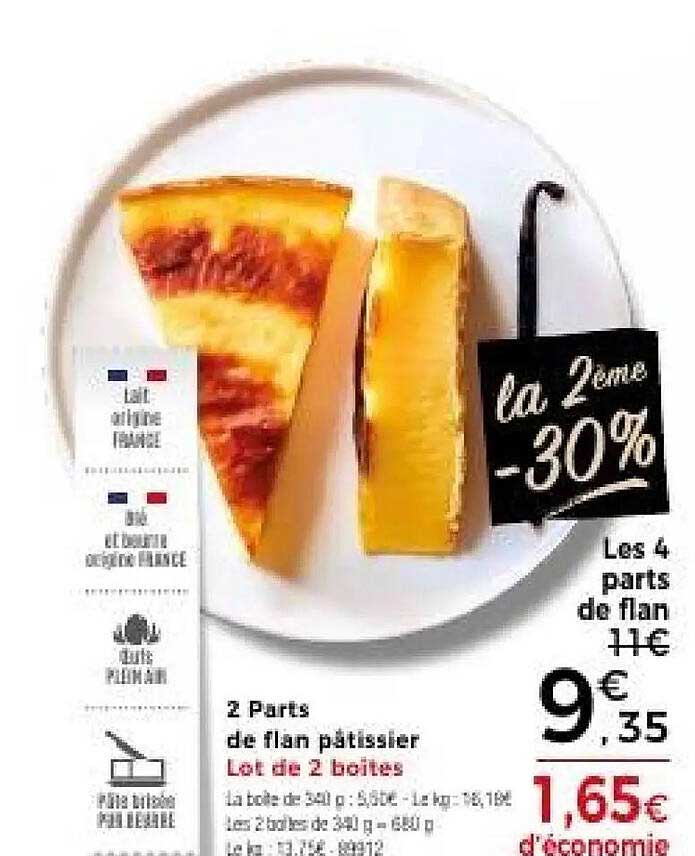 2 Parts de flan pâtissier Lot de 2 boîtes la 2ème -30%