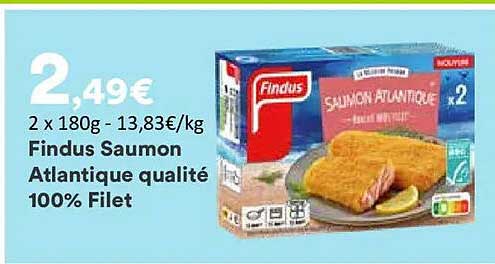 2 x 180g - 13,83€/kg Findus Saumon Atlantique qualité 100% Filet