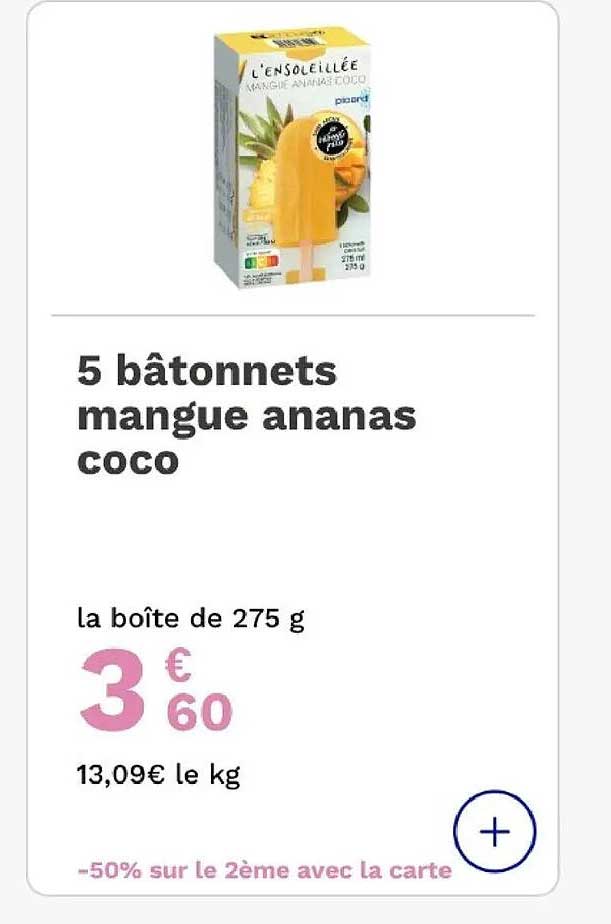 5 bâtonnets mangue ananas coco