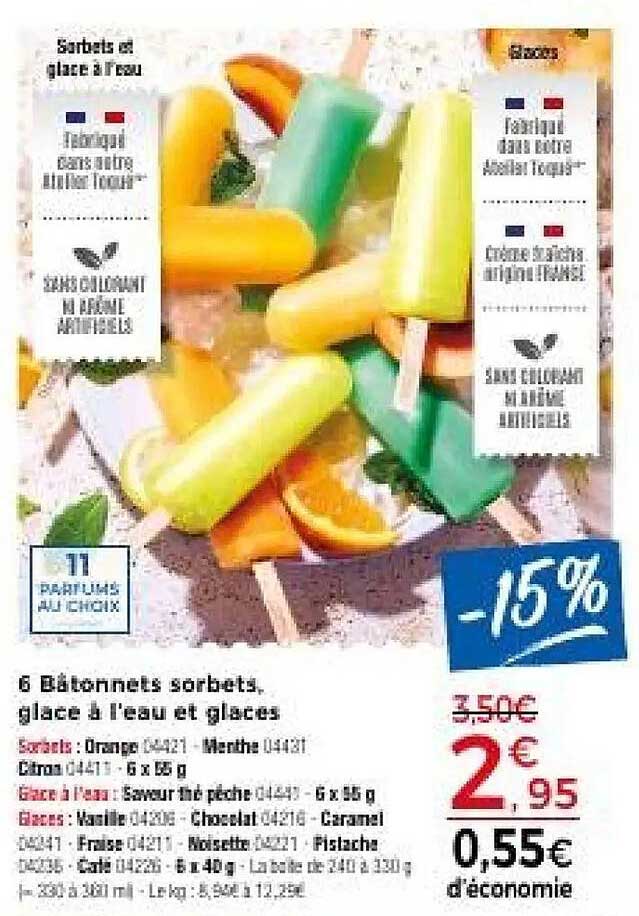 6 Bâtonnets sorbets, glace à l’eau et glaces