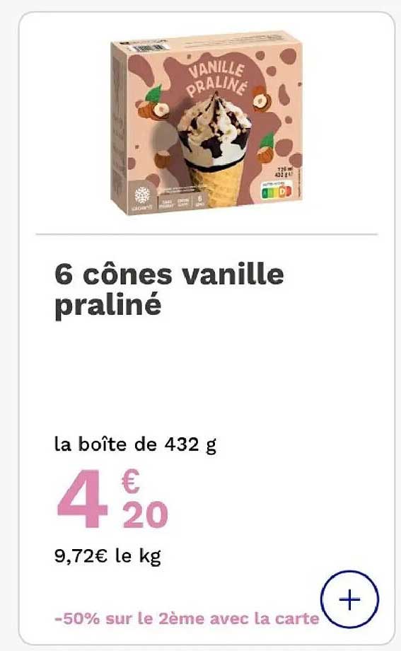 6 cônes vanille praliné