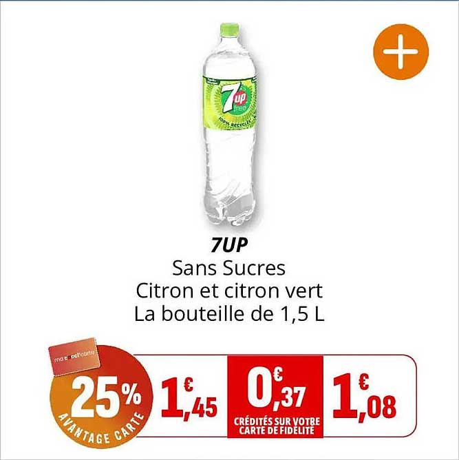 7UP Sans Sucres Citron et citron vert La bouteille de 1,5 L