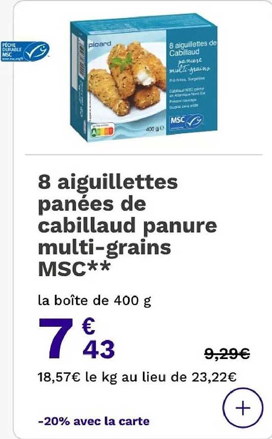 8 aiguillettes panées de cabillaud panure multi-grains MSC**