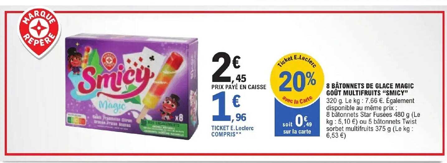 8 BÂTONNETS DE GLACE MAGIC GOÛT MULTIFRUITS “SMICY”