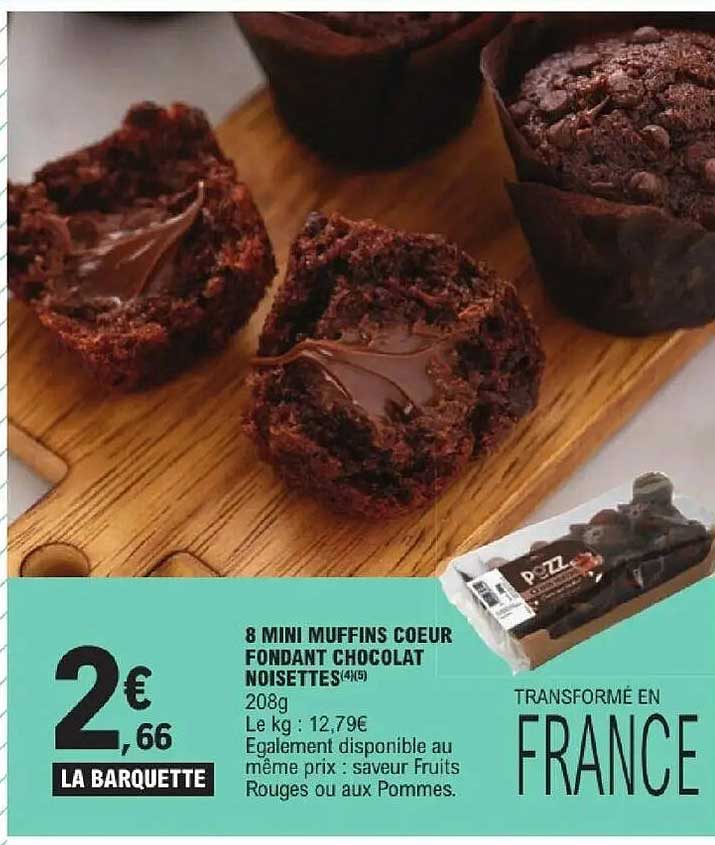 8 MINI MUFFINS COEUR FONDANT CHOCOLAT NOISETTES (4x5)