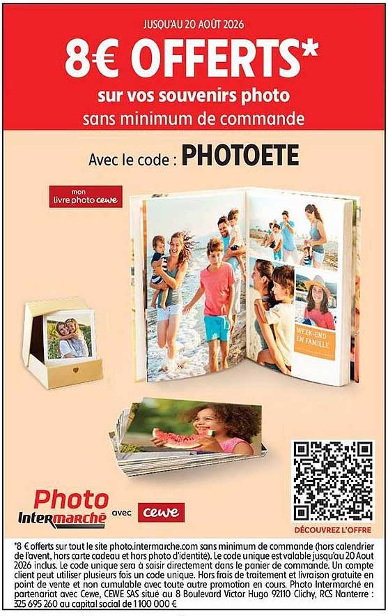 8€ OFFERTS* sur vos souvenirs photo sans minimum de commande