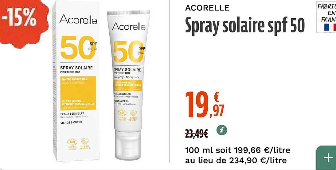 ACORELLE Spray solaire spf 50