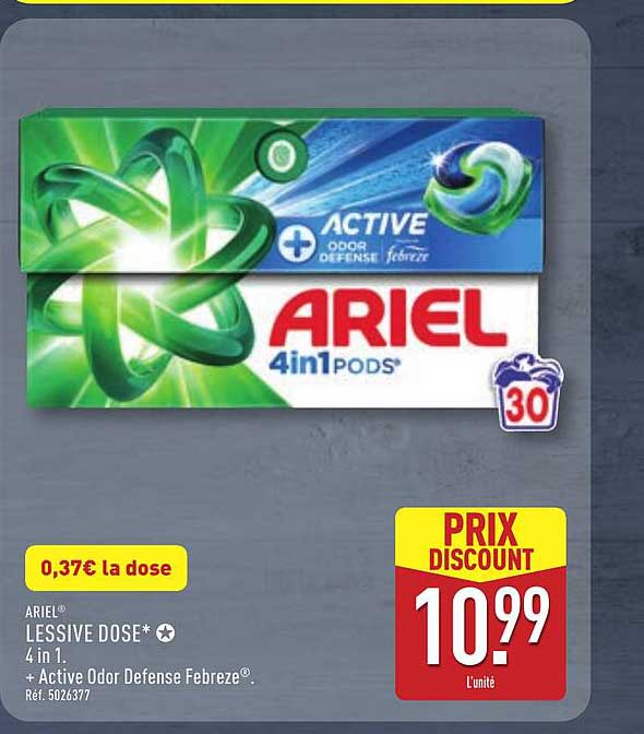 ARIEL LESSIVE DOSE* 4 in 1. + Active Odor Defense Febreze®.