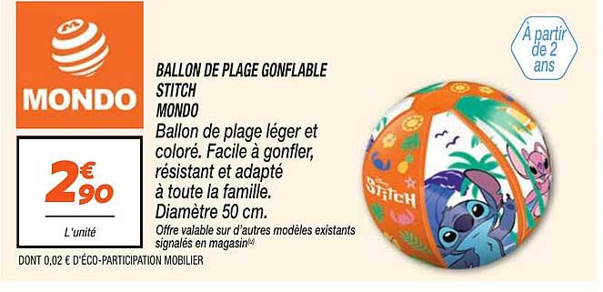 BALLON DE PLAGE GONFLABLE STITCH MONDO