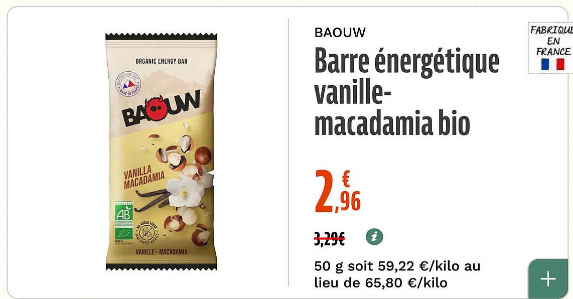 Barre énergétique vanille-macadamia bio