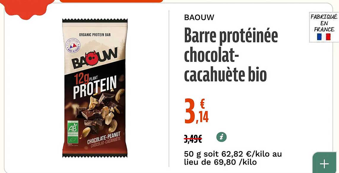 Barre protéinée chocolat-cacahuète bio