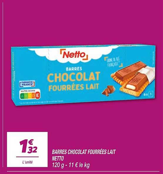 BARRES CHOCOLAT FOURRÉES LAIT NETTO