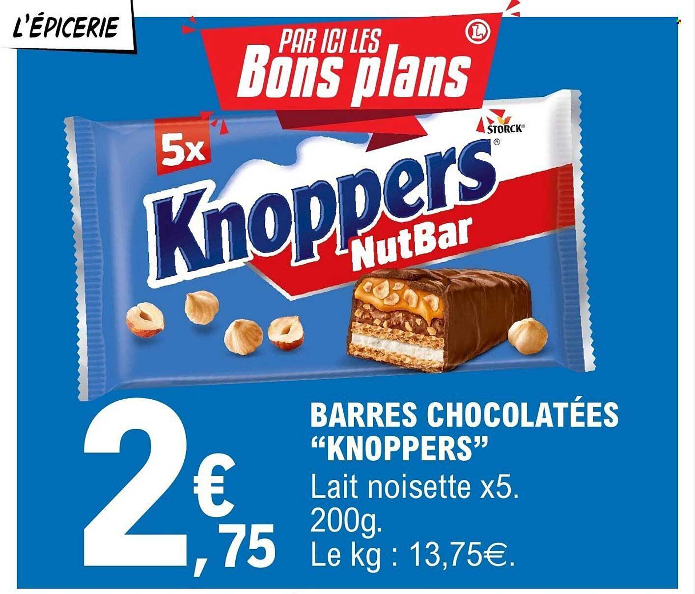 BARRES CHOCOLATÉES “KNOPPERS” Lait noisette x5. 200g.