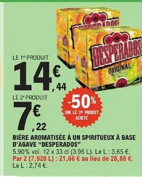 BIERE AROMATISEE A UN SPIRITUEUX A BASE D’AGAVE “DESPERADOS”
