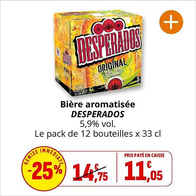 Bière aromatisée DESPERADOS 5,9% vol. Le pack de 12 bouteilles x 33 cl
