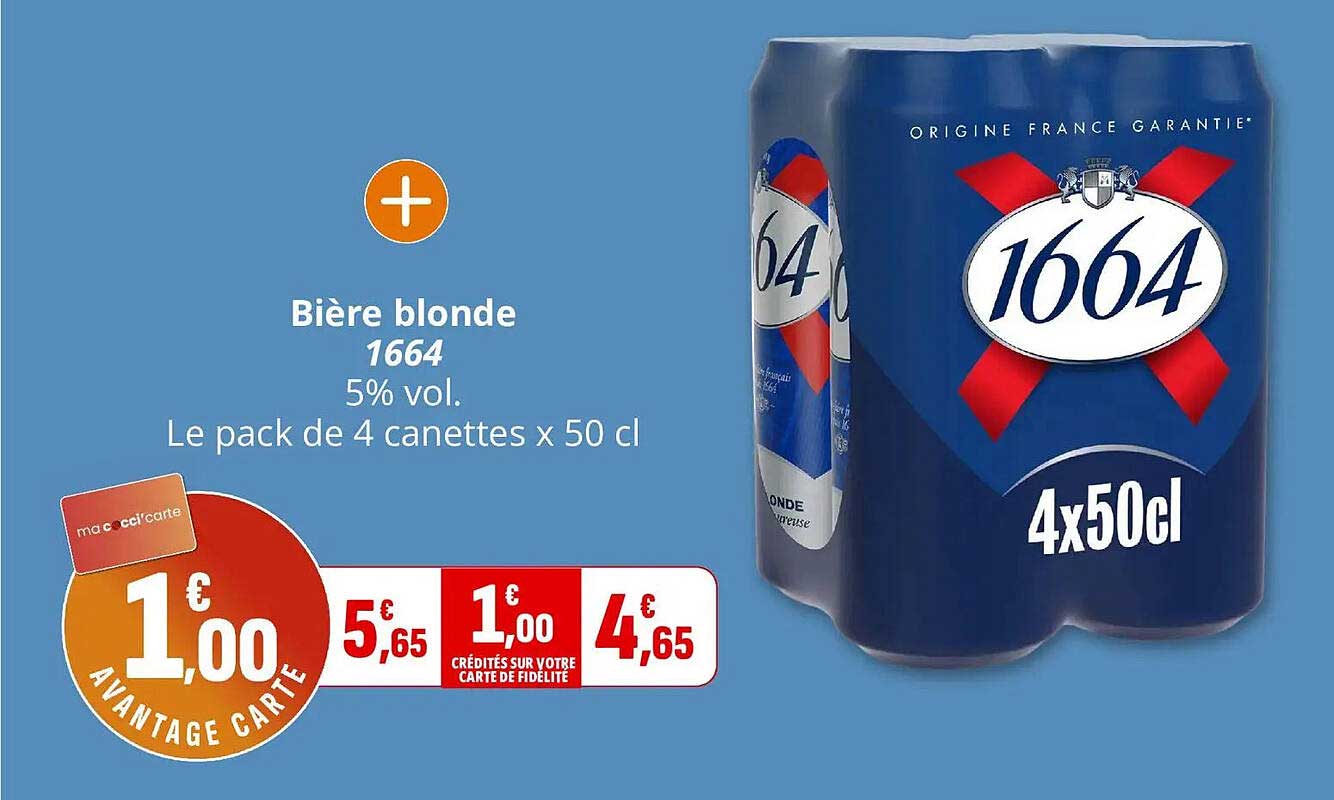 Bière blonde 1664 5% vol. Le pack de 4 canettes x 50 cl
