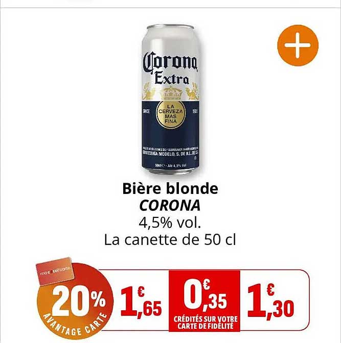 Bière blonde CORONA 4,5% vol. La canette de 50 cl
