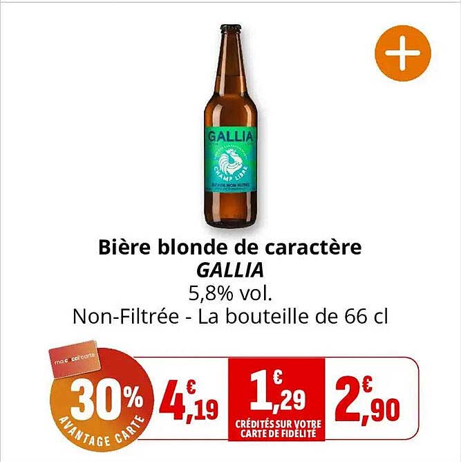 Bière blonde de caractère GALLIA 5,8% vol. Non-Filtrée - La bouteille de 66 cl