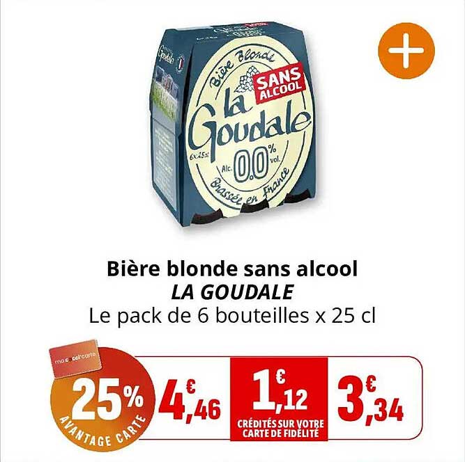 Bière blonde sans alcool LA GOUDALE Le pack de 6 bouteilles x 25 cl