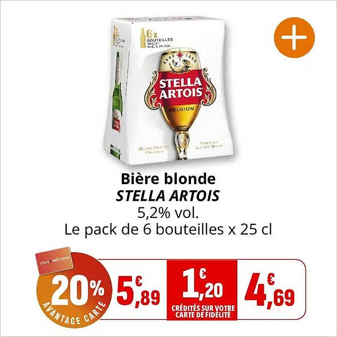 Bière blonde STELLA ARTOIS 5,2% vol. Le pack de 6 bouteilles x 25 cl