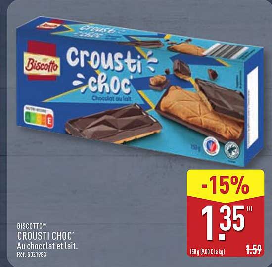 BISCOTTO® CROUSTI CHOC’ Au chocolat et lait.