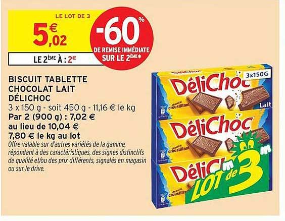 BISCUIT TABLETTE CHOCOLAT LAIT DÉLICHOC