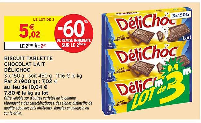 BISCUIT TABLETTE CHOCOLAT LAIT DÉLICHOCO