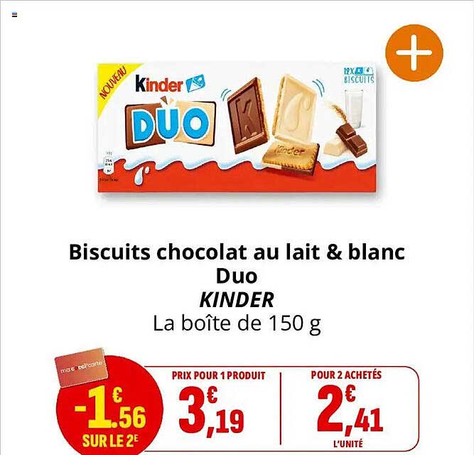 Biscuits chocolat au lait & blanc Duo KINDER La boîte de 150 g