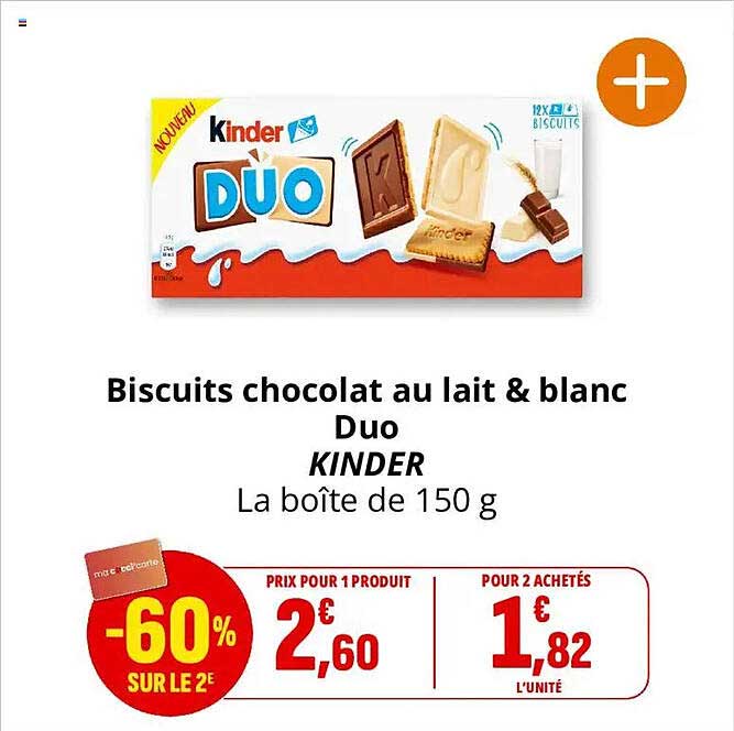 Biscuits chocolat au lait & blanc Duo KINDER La boîte de 150 g