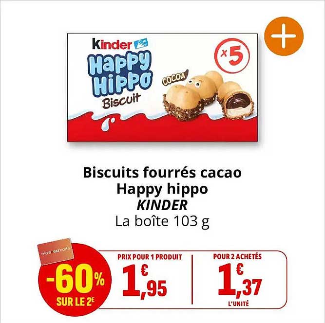 Biscuits fourrés cacao Happy hippo KINDER La boîte 103 g
