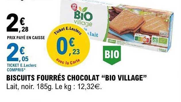 BISCUITS FOURRÉS CHOCOLAT “BIO VILLAGE”