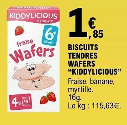 BISCUITS TENDRES WAFERS “KIDDYLICIOUS” Fraise, banane, myrtille. 16g.