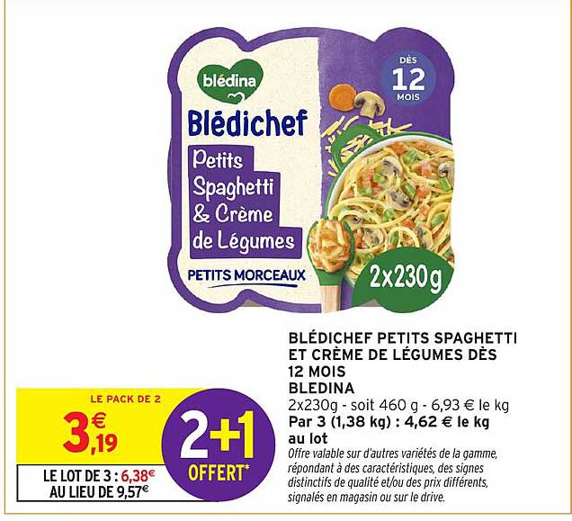 BLÉDICHEF PETITS SPAGHETTI ET CRÈME DE LÉGUMES DÈS 12 MOIS BLEDINA