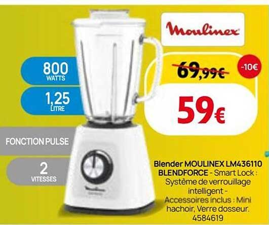 Blender MOULINEX LM436110 BLENDFORCE - Smart Lock : Système de verrouillage intelligent - Accessoires inclus : Mini hachoir, Verre doseur 4584619