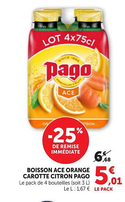 BOISSON ACE ORANGE CAROTTE CITRON PAGO