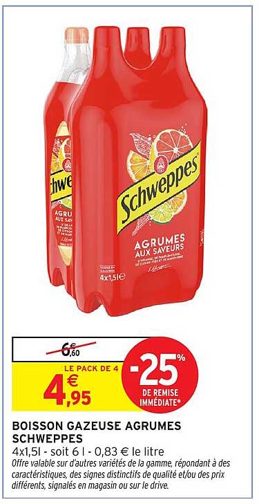 BOISSON GAZEUSE AGRUMES SCHWEPPES