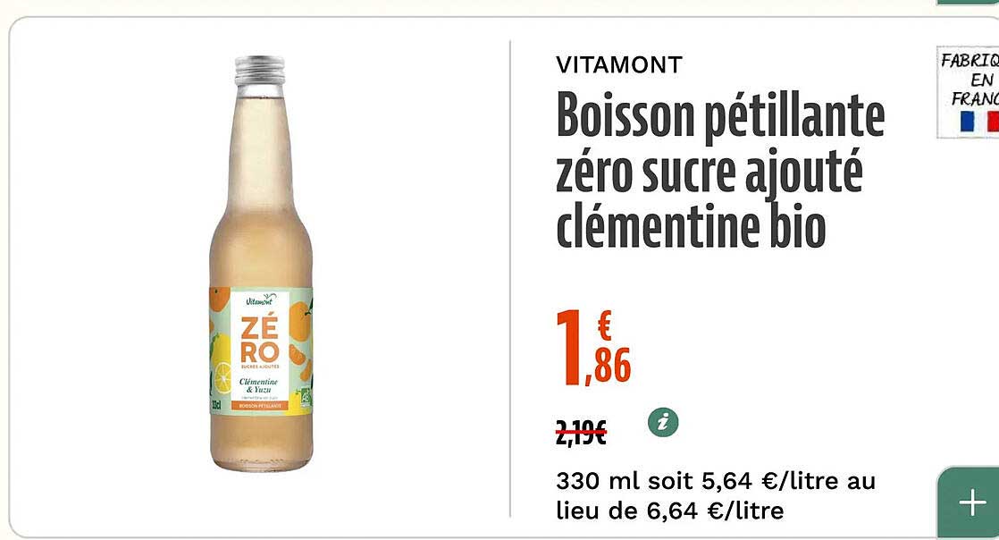 Boisson pétillante zéro sucre ajouté clémentine bio