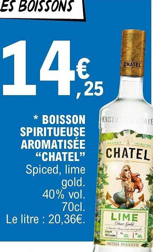 BOISSON SPIRITUEUSE AROMATISÉE “CHATEL” Spiced, lime gold. 40% vol. 70cl.
