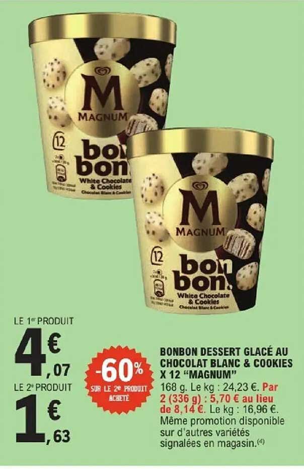 BONBON DESSERT GLACÉ AU CHOCOLAT BLANC & COOKIES X 12 “MAGNUM”