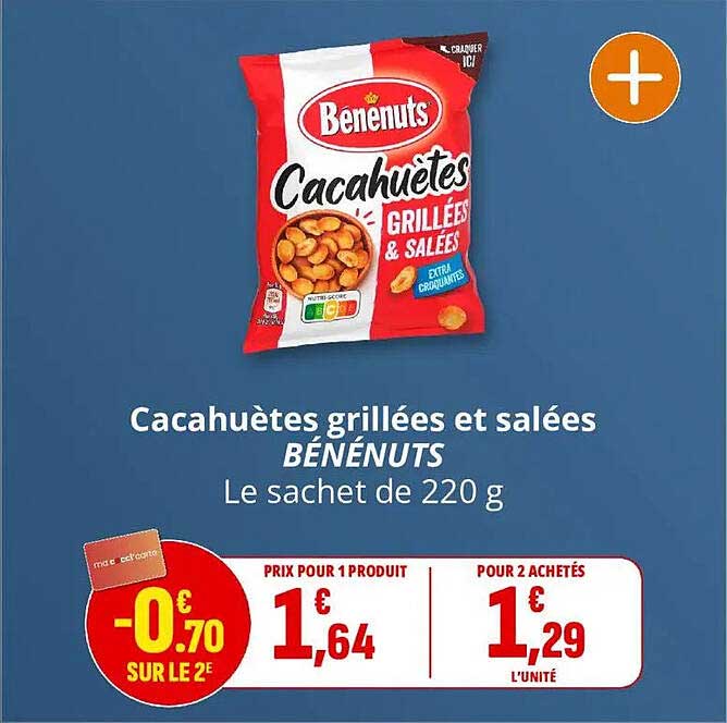 Cacahuètes grillées et salées BÉNENUTS Le sachet de 220 g