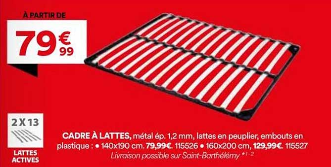 CADRE À LATTES, métal ép. 1,2 mm, lattes en peuplier, embouts en plastique