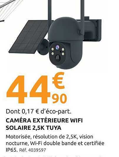 CAMÉRA EXTÉRIEURE WIFI SOLAIRE 2,5K TUYA
