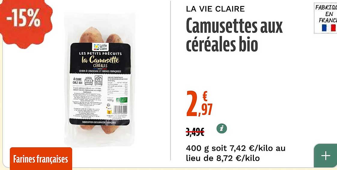 Camusettes aux céréales bio