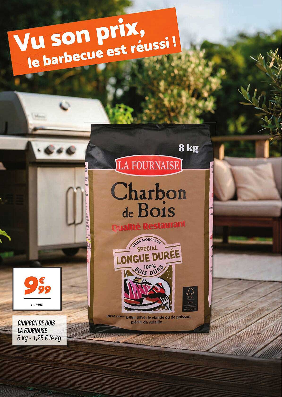 Charbon de bois La Fournaise 8 kg - 1,25 € le kg