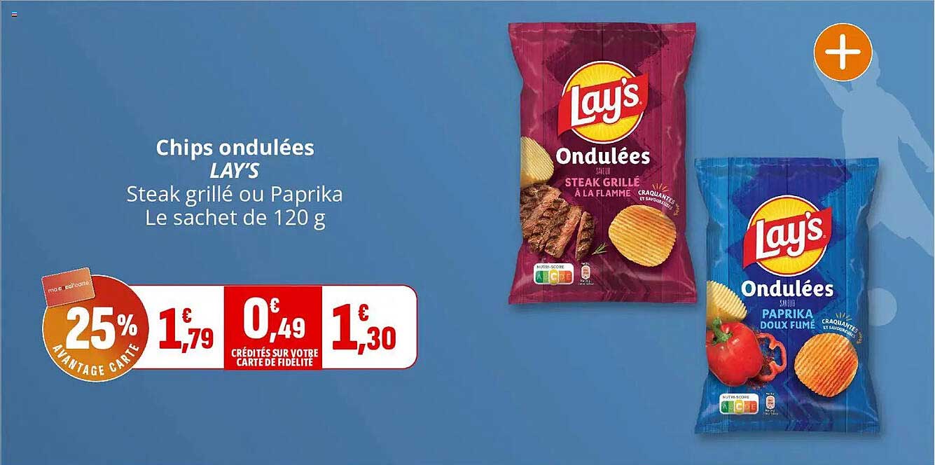Chips ondulées LAY'S Steak grillé ou Paprika Le sachet de 120 g