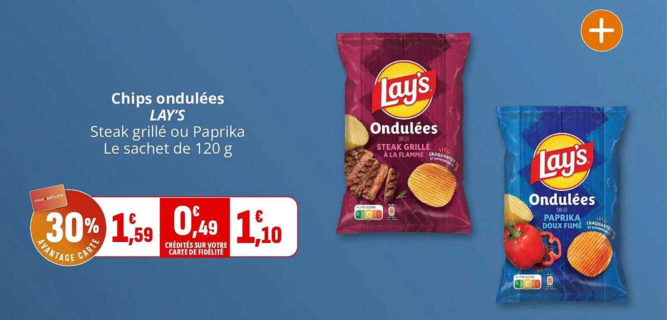 Chips ondulées LAY'S Steak grillé ou Paprika Le sachet de 120 g