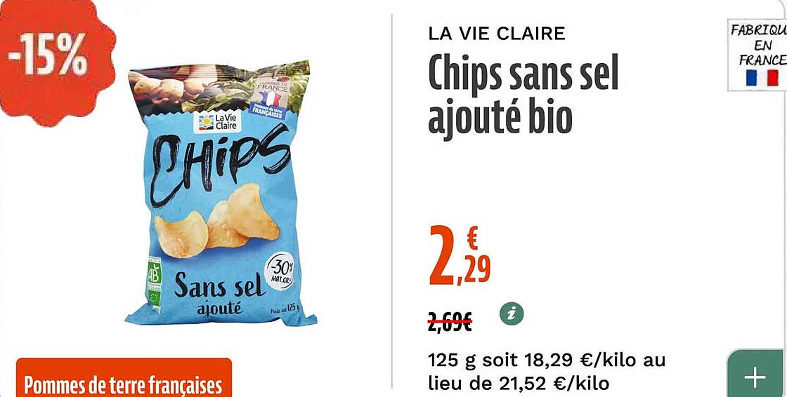 Chips sans sel ajouté bio