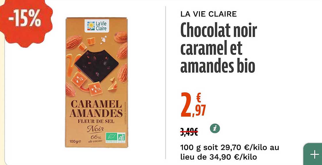 Chocolat noir caramel et amandes bio