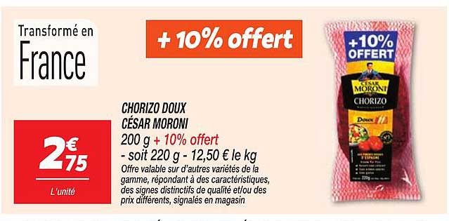 CHORIZO DOUX CÉSAR MORONI 200 g + 10% offert