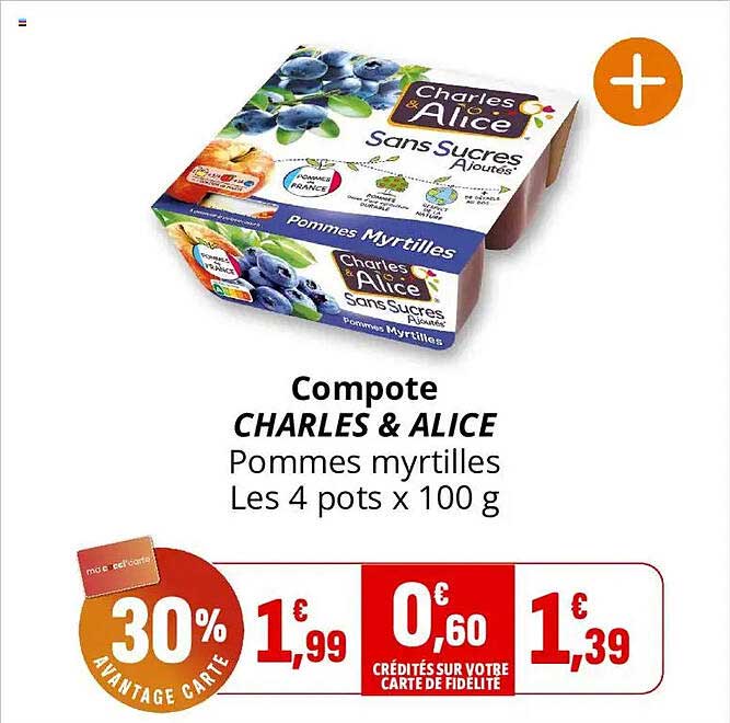 Compote CHARLES & ALICE Pommes myrtilles Les 4 pots x 100 g